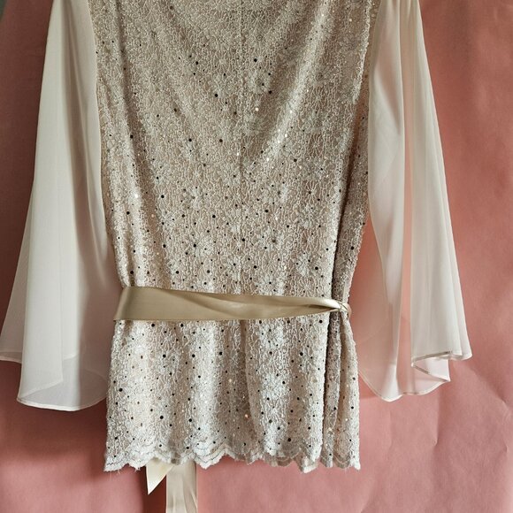 Connected Apparel - Light Pink Top with sequins and Satin Ribbon Belt - Picture 2 of 3